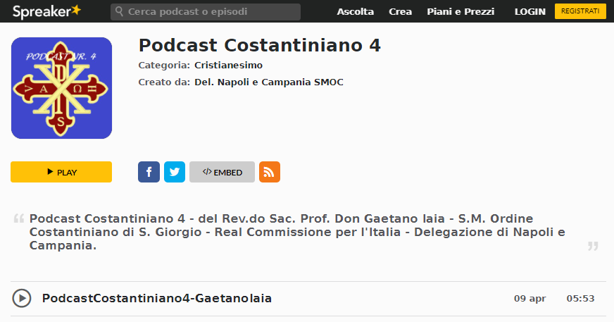 Alternativamente il collegamento diretto al quarto Podcast Costantiniano: QUI.