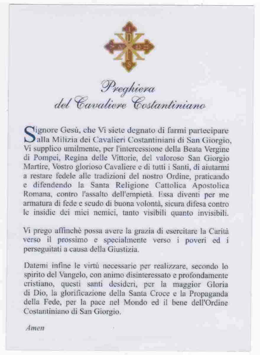 Preghiera del Cavaliere Costantiniano