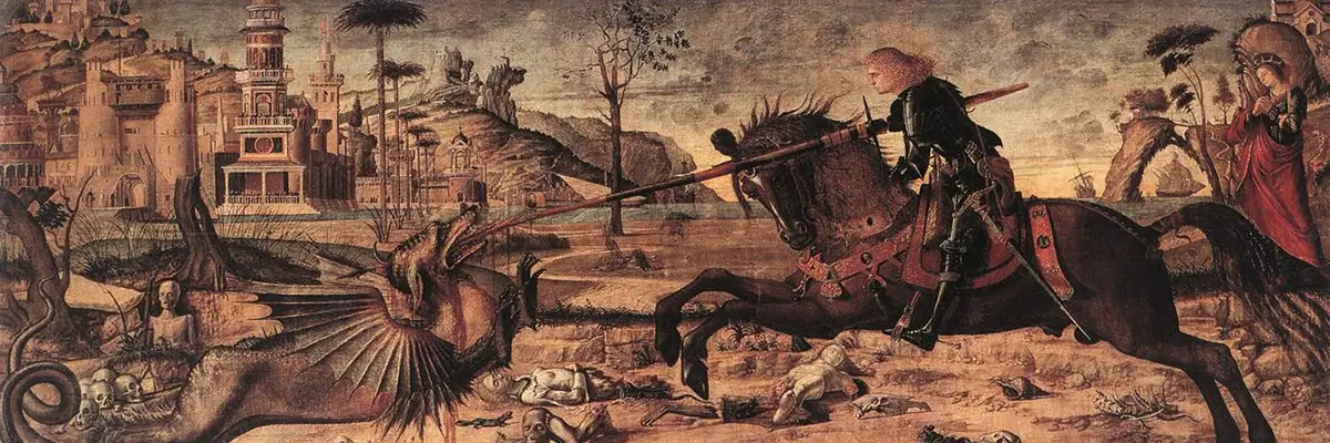 Vittore Carpaccio, San Giorgio e il drago, 1502, tempera su tavola, 141x360 cm
