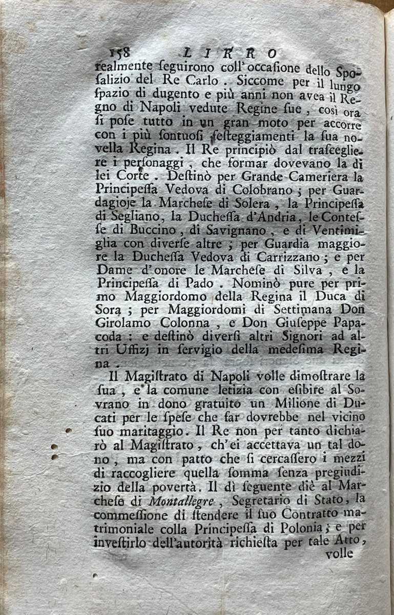 La pagina con la storia del dono a Re Carlo