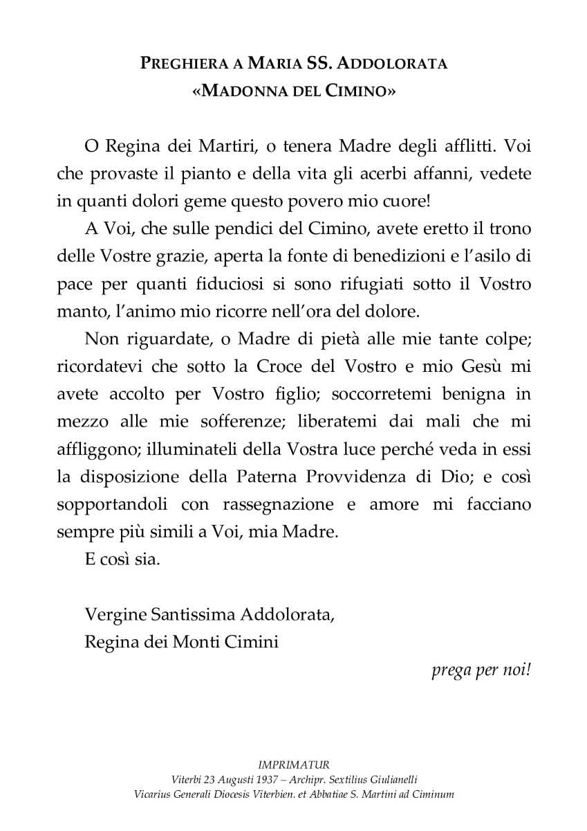 Retro: Preghiera alla Madonna del Cimino